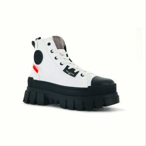 Palladium White and Black High-Top Combat Boots Revolt Hi Tx Chunky Sneakers 8.5